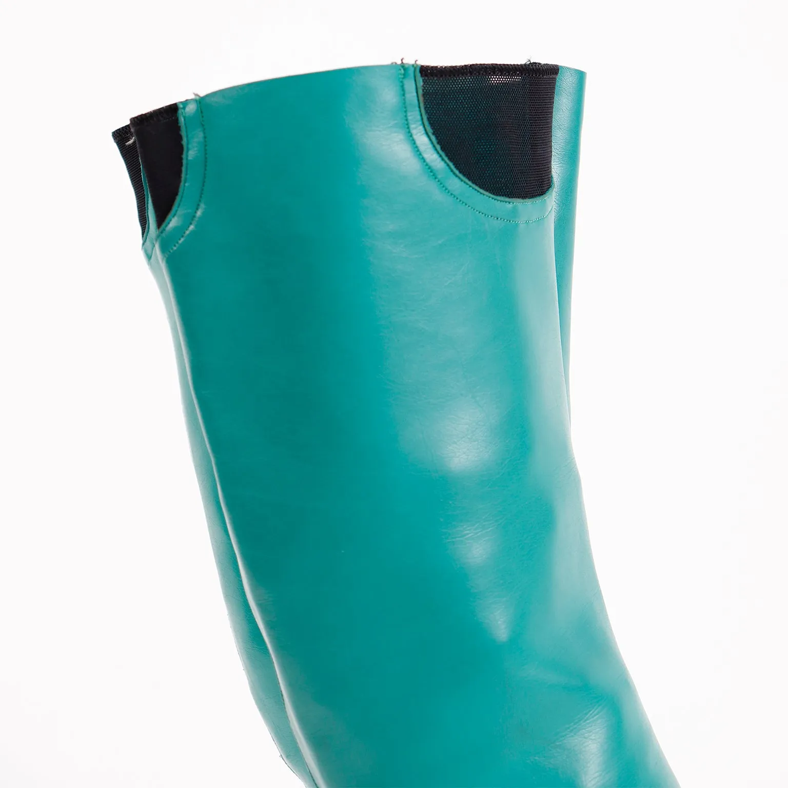 1970s French Vintage Green Thigh High Stretch Vegan Leather Boots