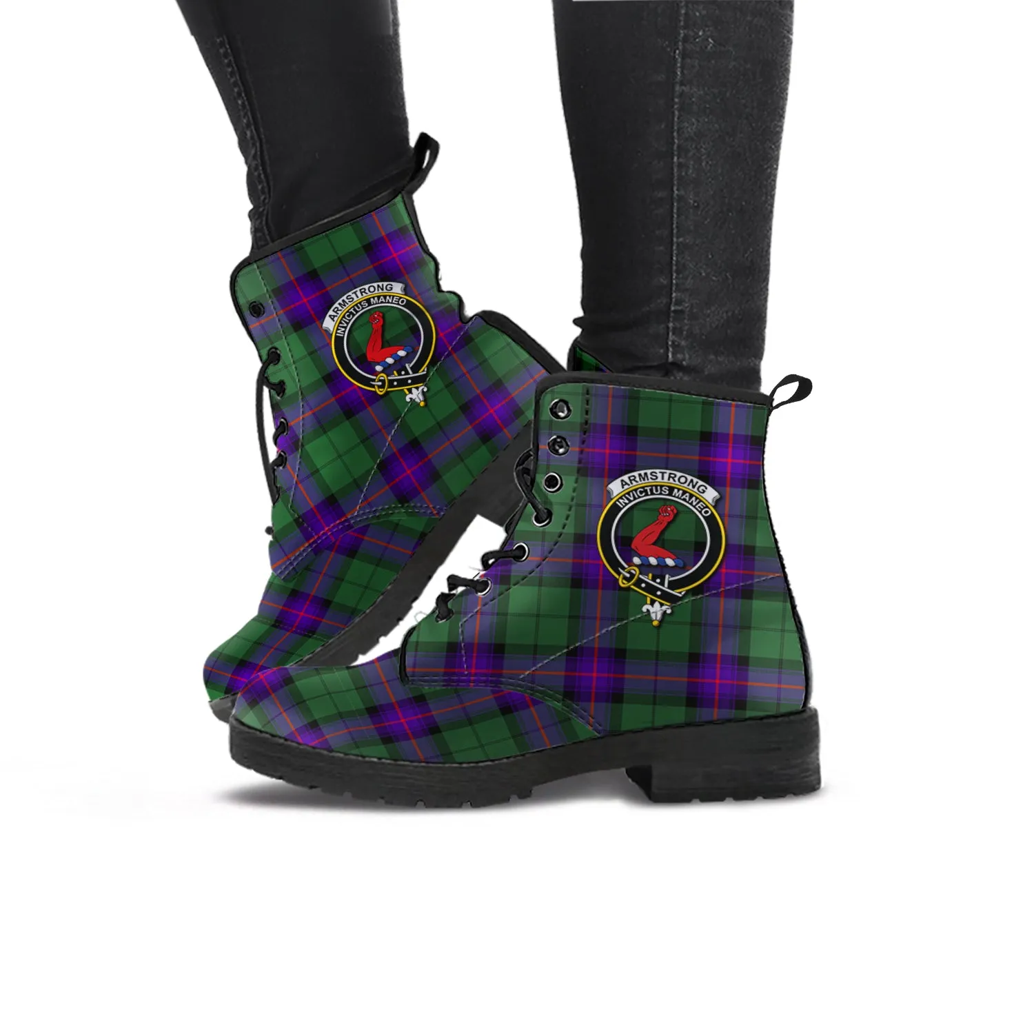 Armstrong Modern Tartan Leather Boots with Family Crest