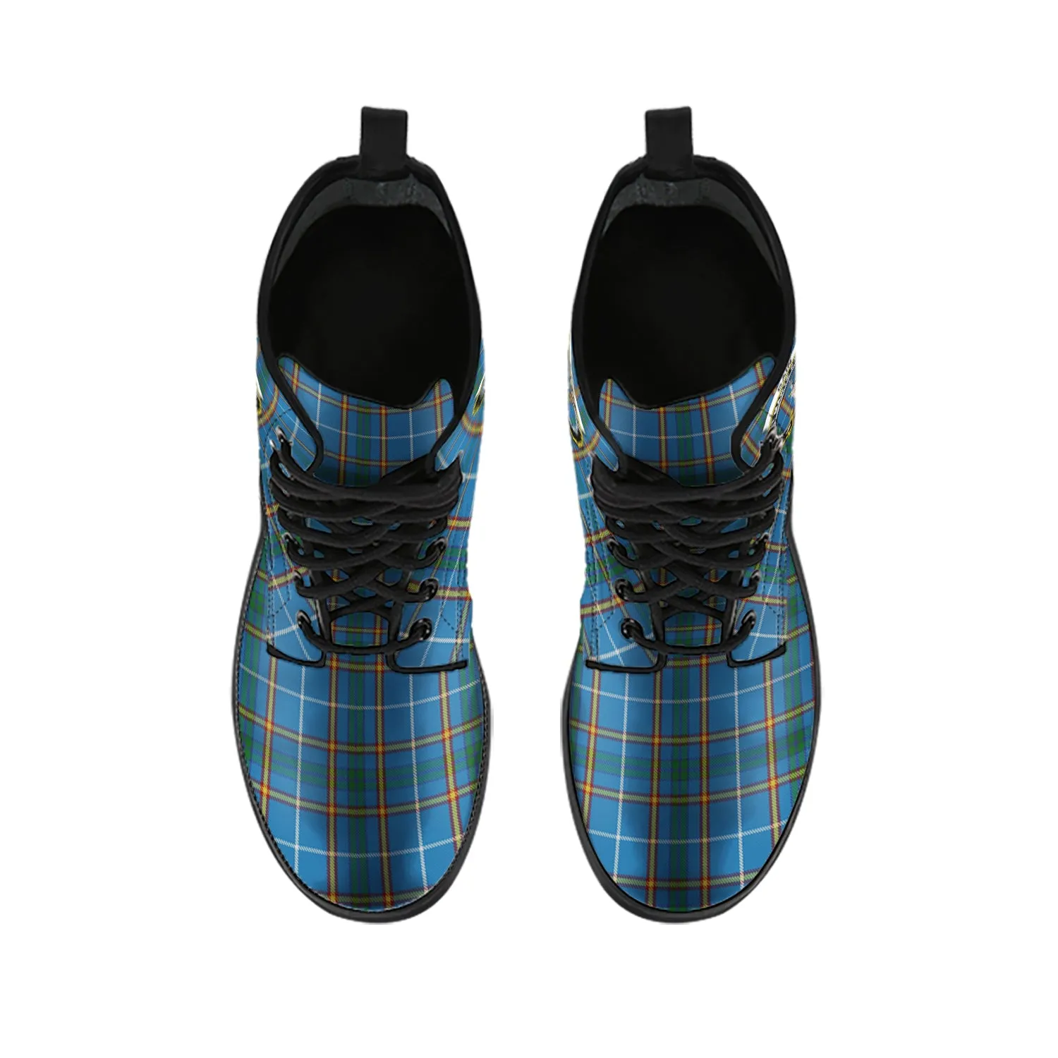 Bain Tartan Leather Boots with Family Crest