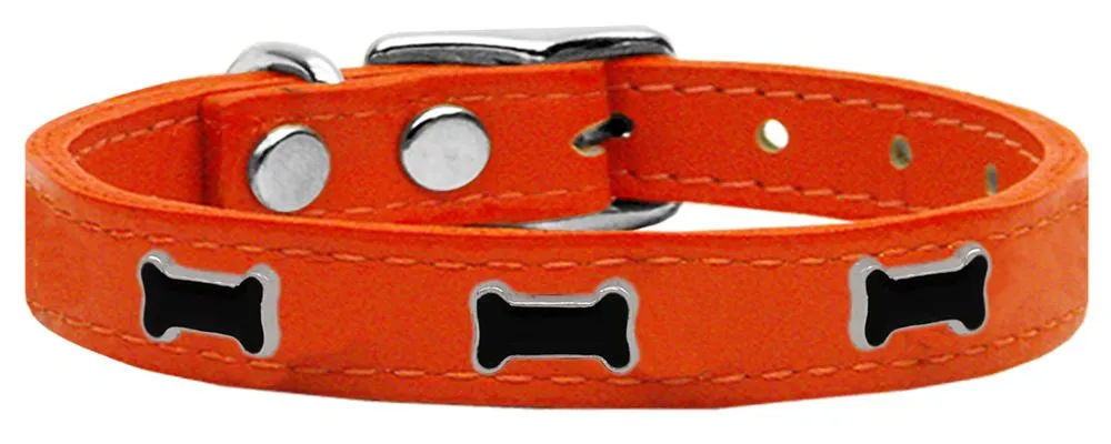 Black Bone Widget Genuine Leather Dog Collar Orange 12