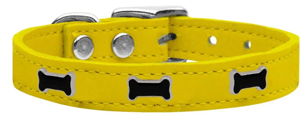 Black Bone Widget Genuine Leather Dog Collar Yellow 10