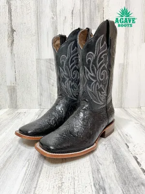 BLACK TOOLED PRINT | MEN SQUARE TOE WESTERN COWBOY BOOTS