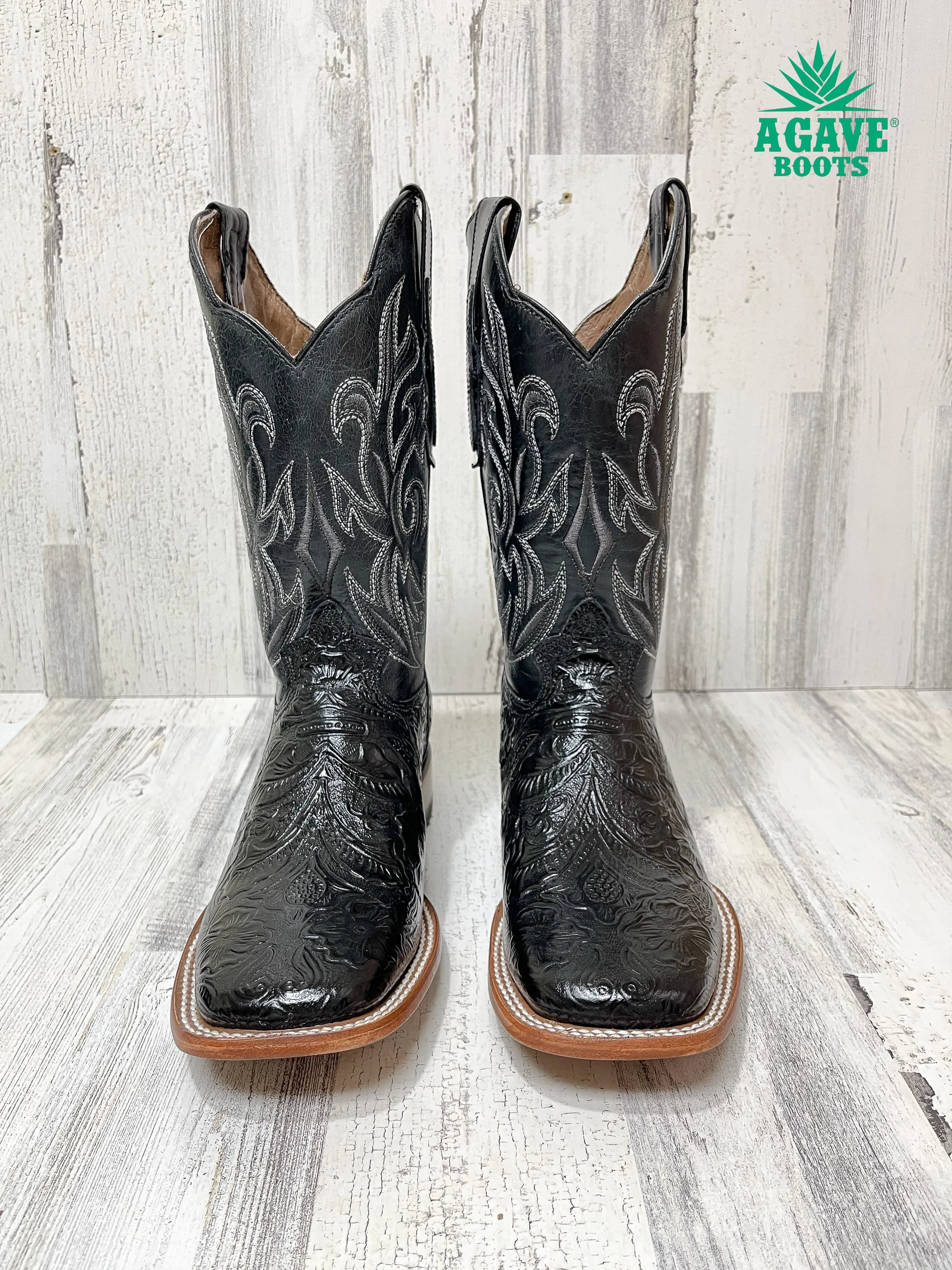 BLACK TOOLED PRINT | MEN SQUARE TOE WESTERN COWBOY BOOTS