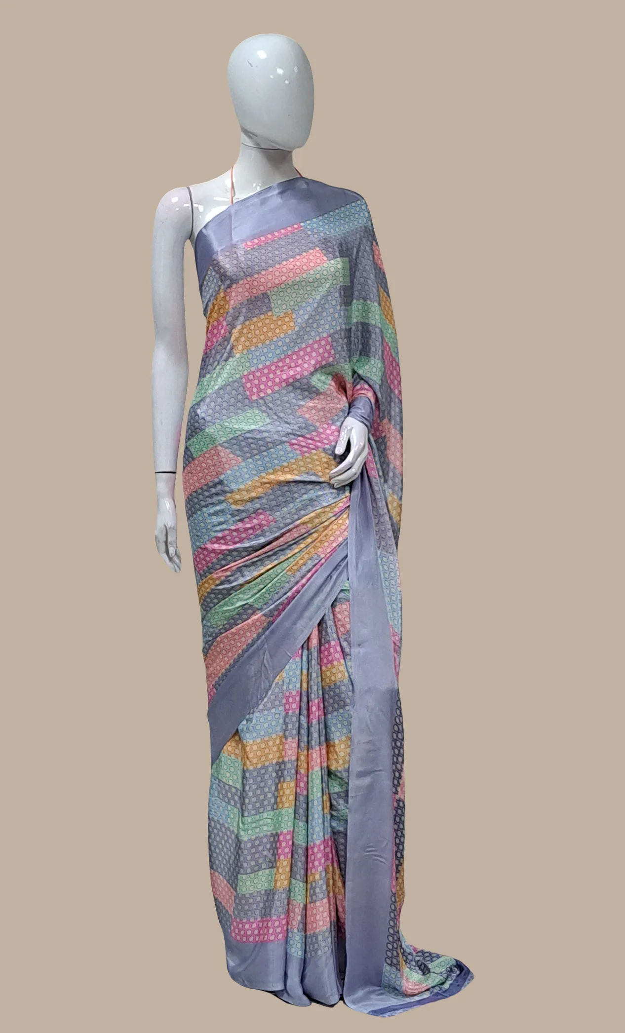 Blue Grey Printed Sari