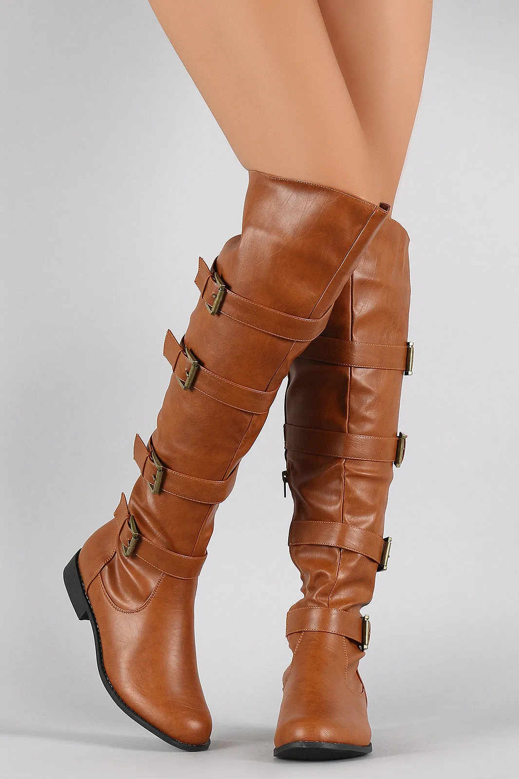 Buckle Strapped Riding Over-The-Knee Boots