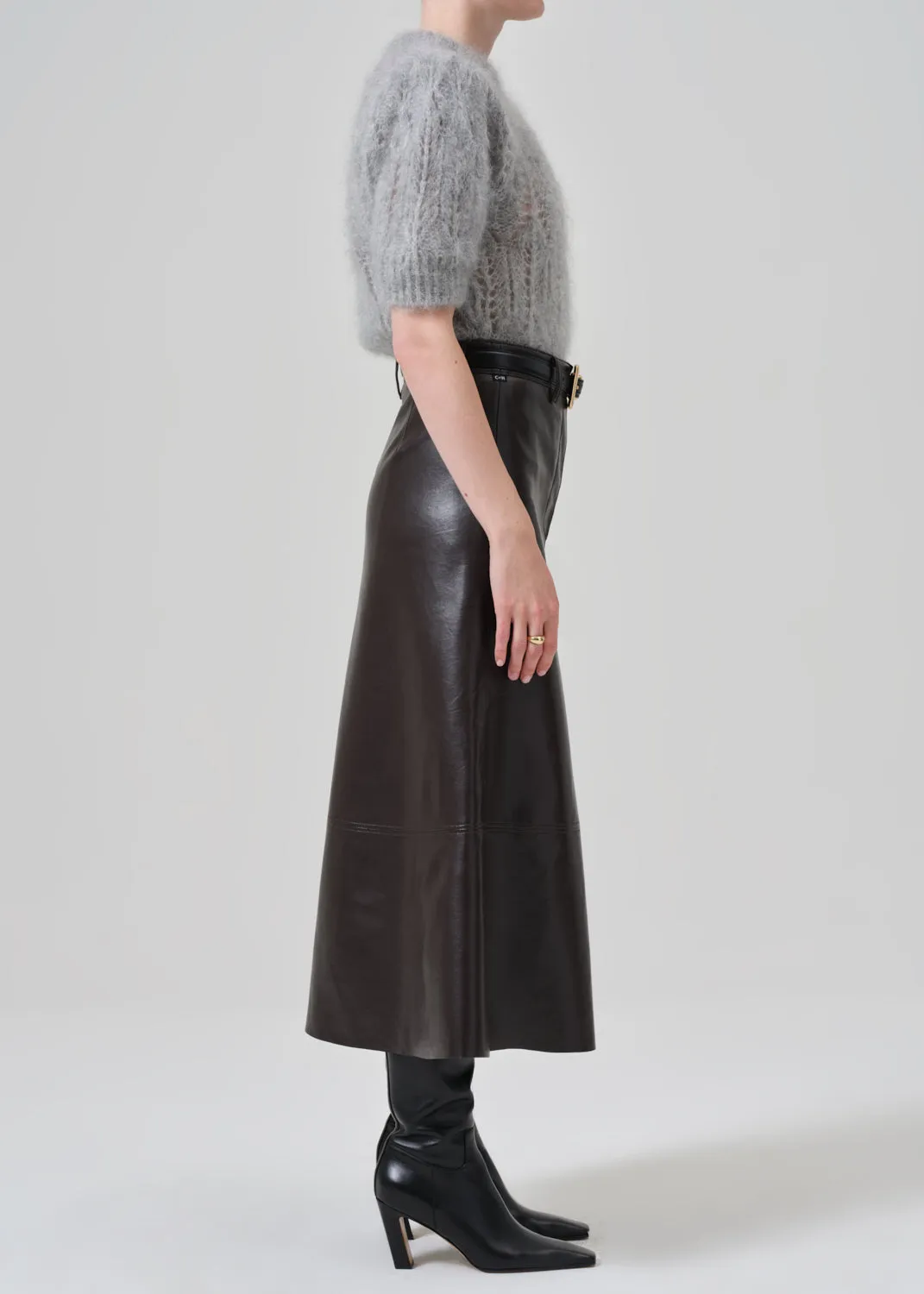 Cassia Leather Skirt in Chocolate Dark Brown