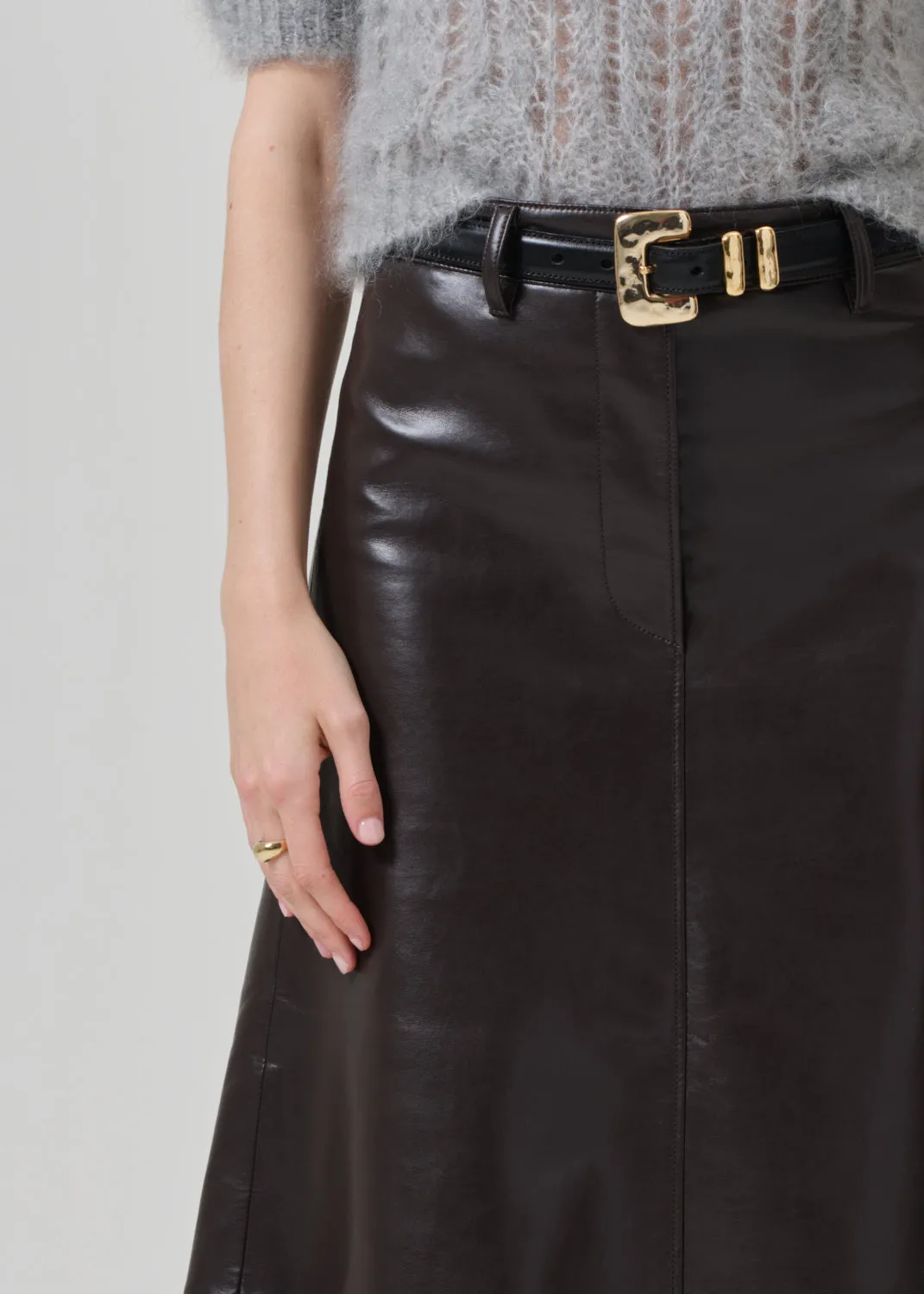 Cassia Leather Skirt in Chocolate Dark Brown