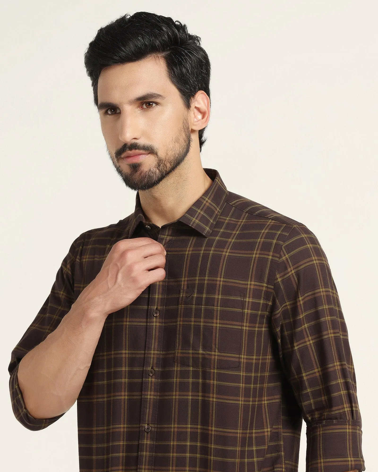 Casual Brown Check Shirt - Volta