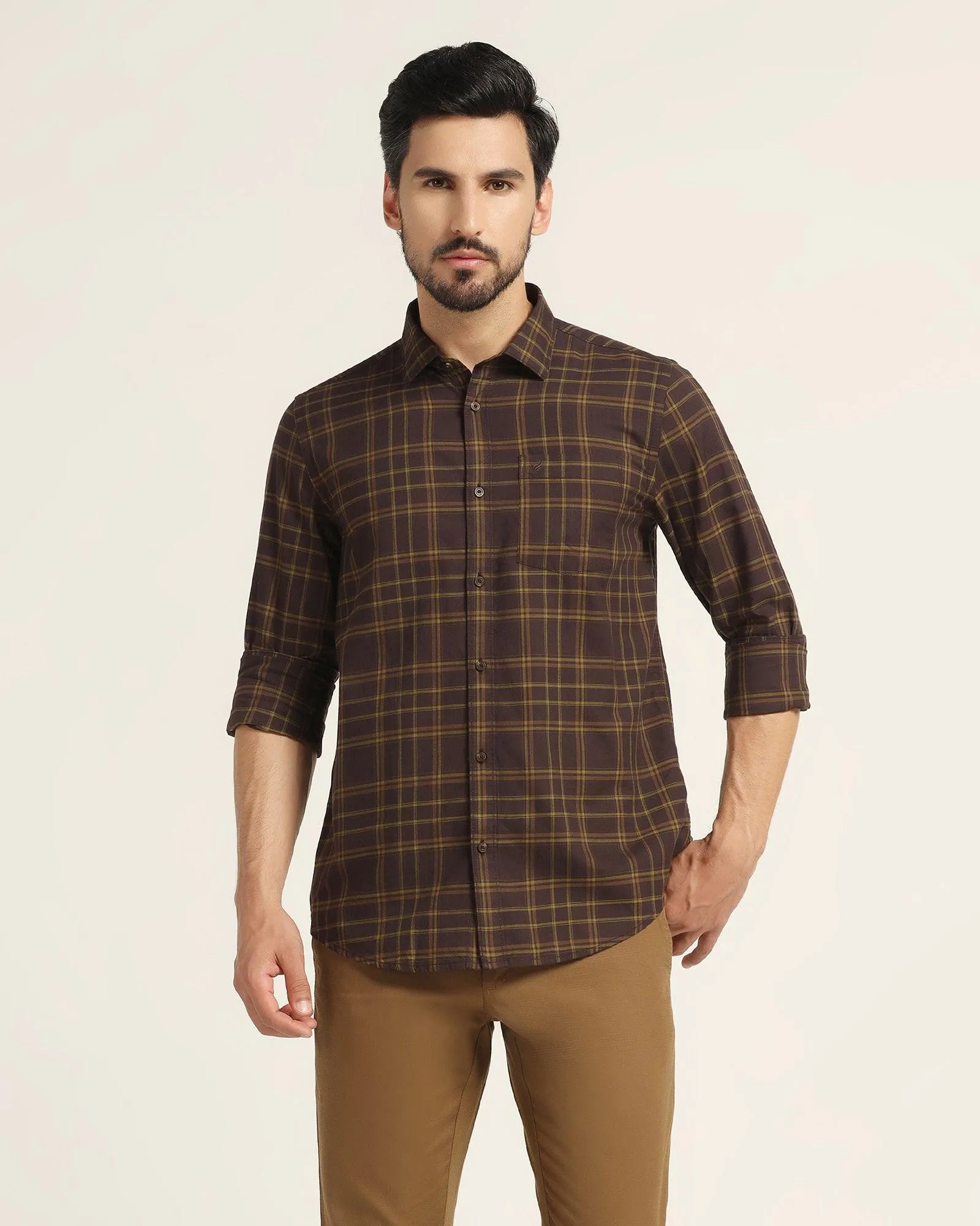 Casual Brown Check Shirt - Volta