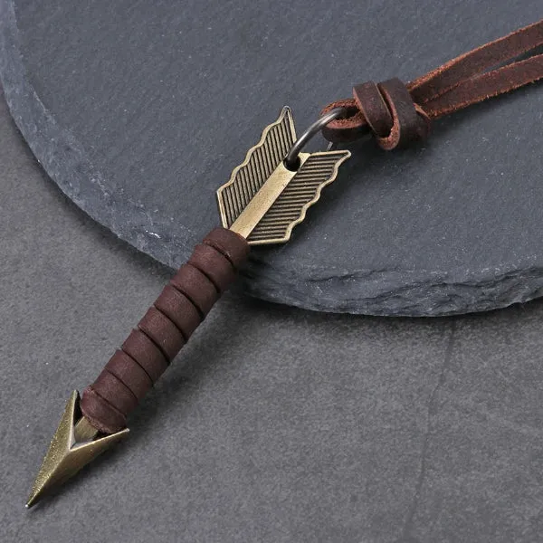 Classy Men Leather Arrow Pendant Necklace