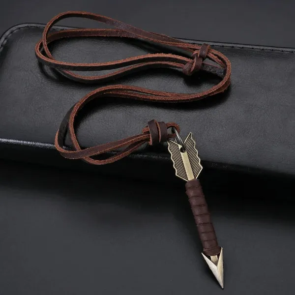 Classy Men Leather Arrow Pendant Necklace