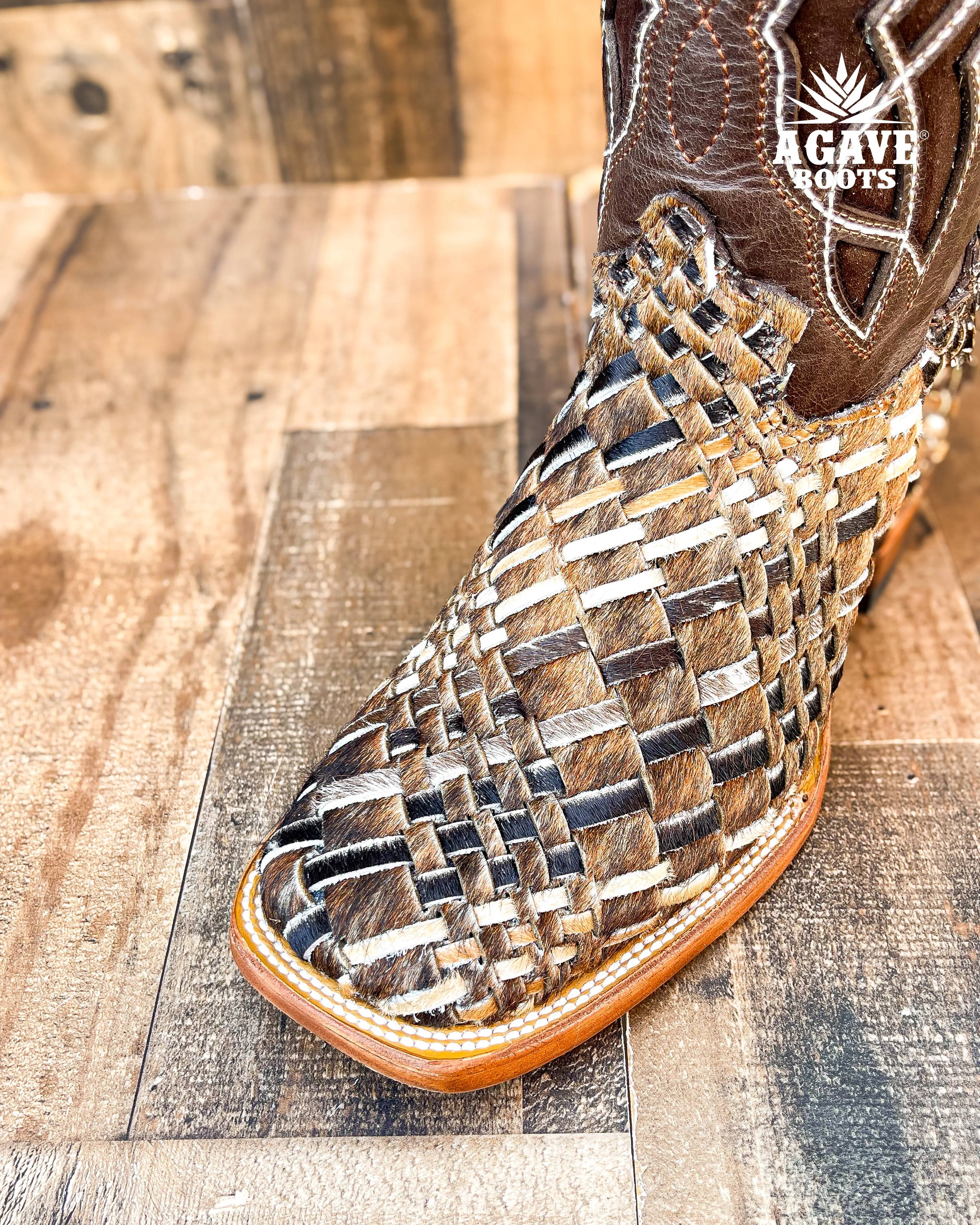 COWHIDE WEAVE / HAND WOVEN / BRAIDED COWHIDE | MEN SQUARE TOE COWBOY BOOTS