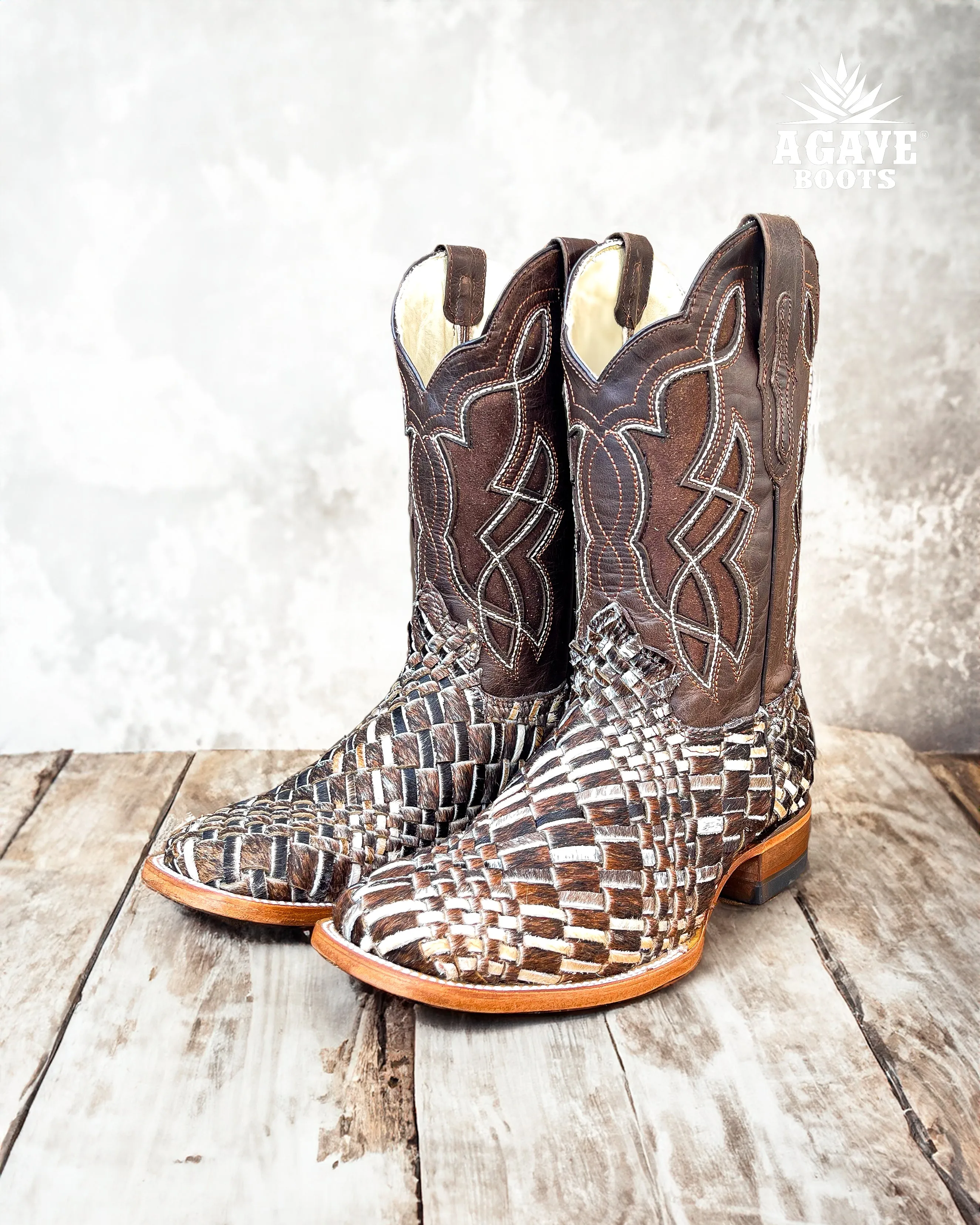 COWHIDE WEAVE / HAND WOVEN / BRAIDED COWHIDE | MEN SQUARE TOE COWBOY BOOTS