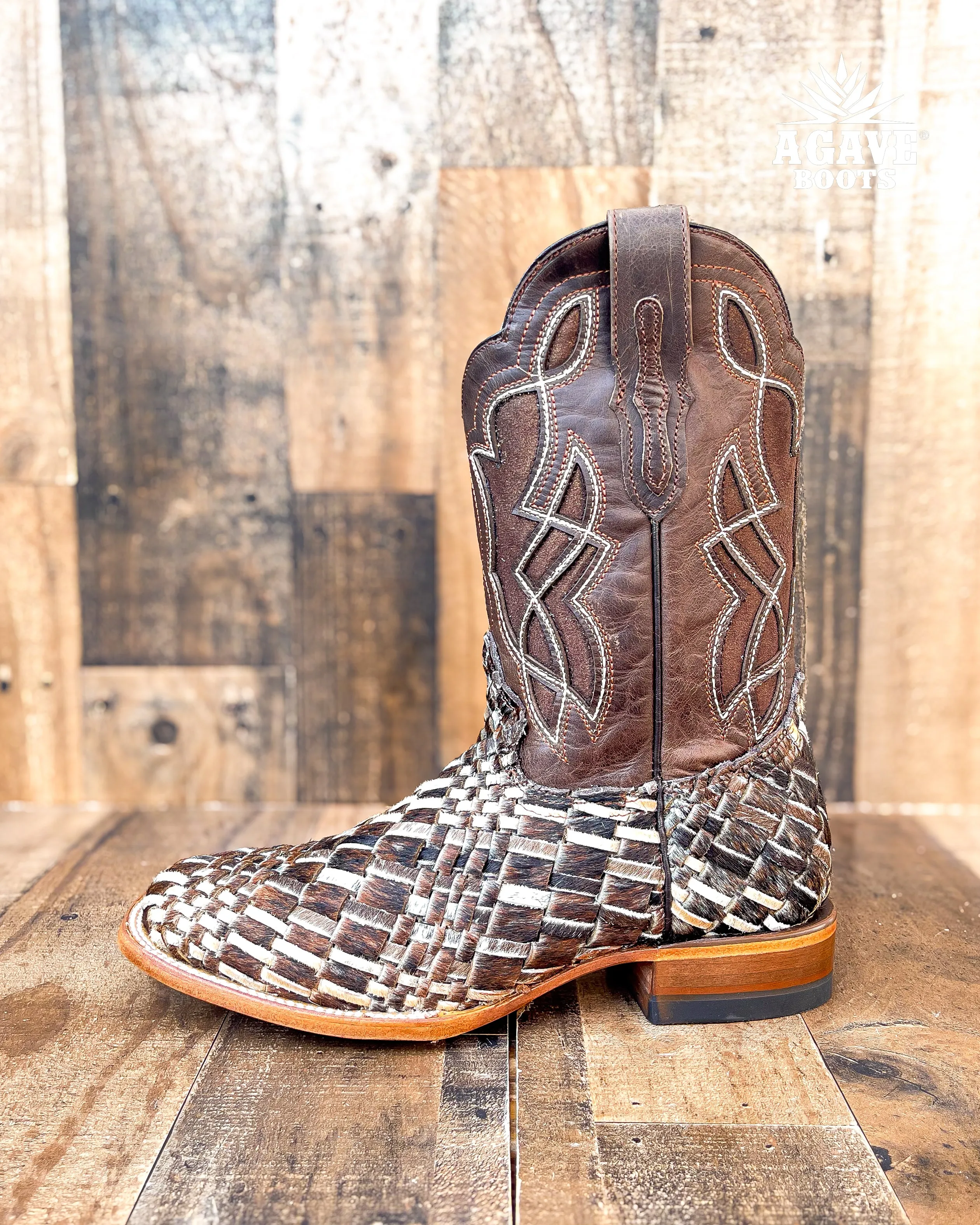 COWHIDE WEAVE / HAND WOVEN / BRAIDED COWHIDE | MEN SQUARE TOE COWBOY BOOTS