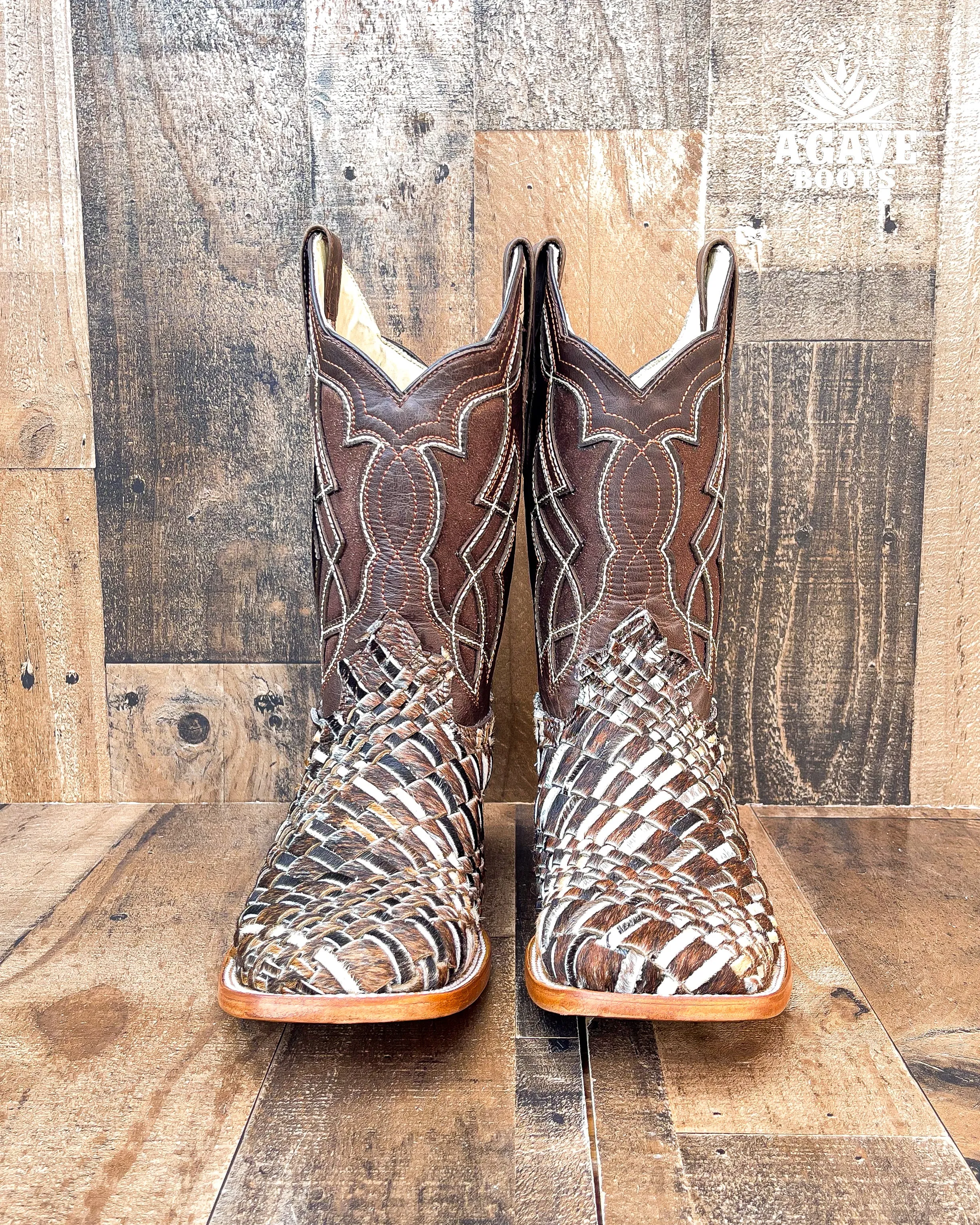 COWHIDE WEAVE / HAND WOVEN / BRAIDED COWHIDE | MEN SQUARE TOE COWBOY BOOTS