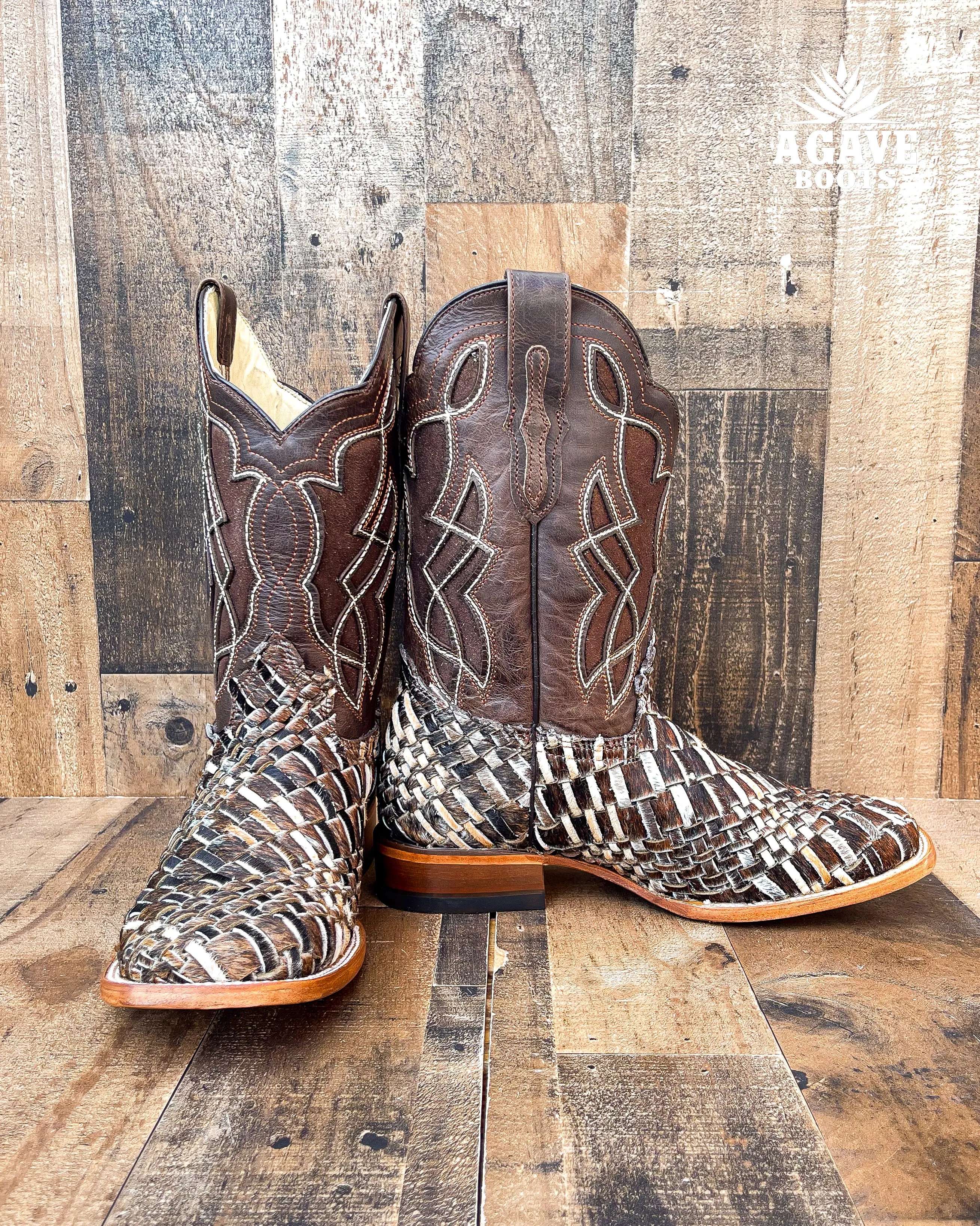 COWHIDE WEAVE / HAND WOVEN / BRAIDED COWHIDE | MEN SQUARE TOE COWBOY BOOTS