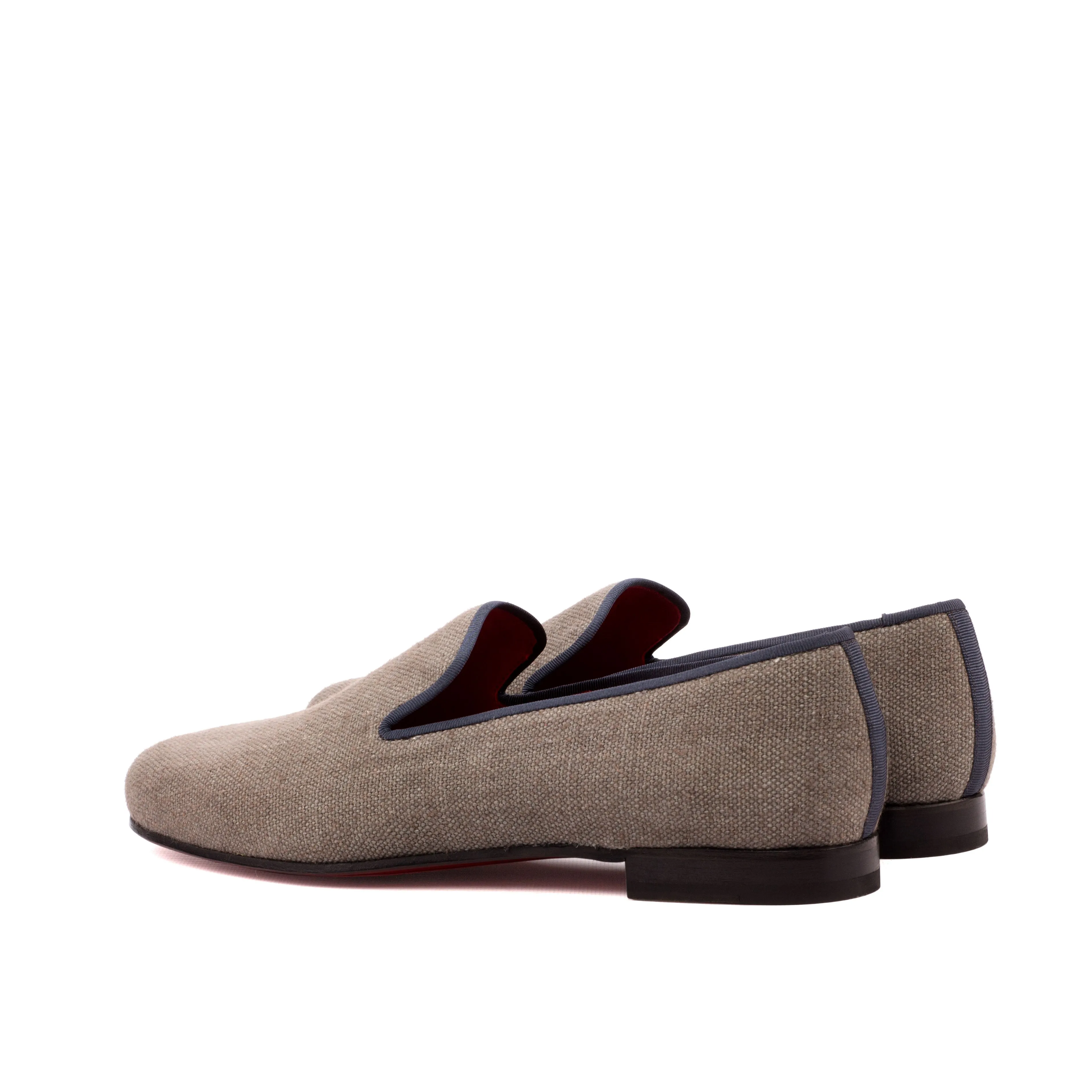 DapperFam Enzo in Grey / Dark Grey Men's Linen & Grossgrain Slipper