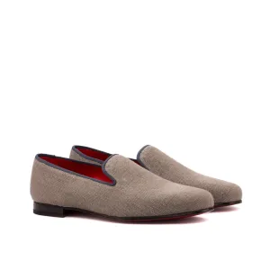 DapperFam Enzo in Grey / Dark Grey Men's Linen & Grossgrain Slipper