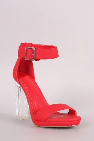 Delicious Buckled Ankle Strap Chunky Lucite Heel