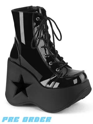 DEMONIA DYNAMITE-106 - BLACK STRETCH PATENT VEGAN LEATHER ✰ PRE ORDER ✰