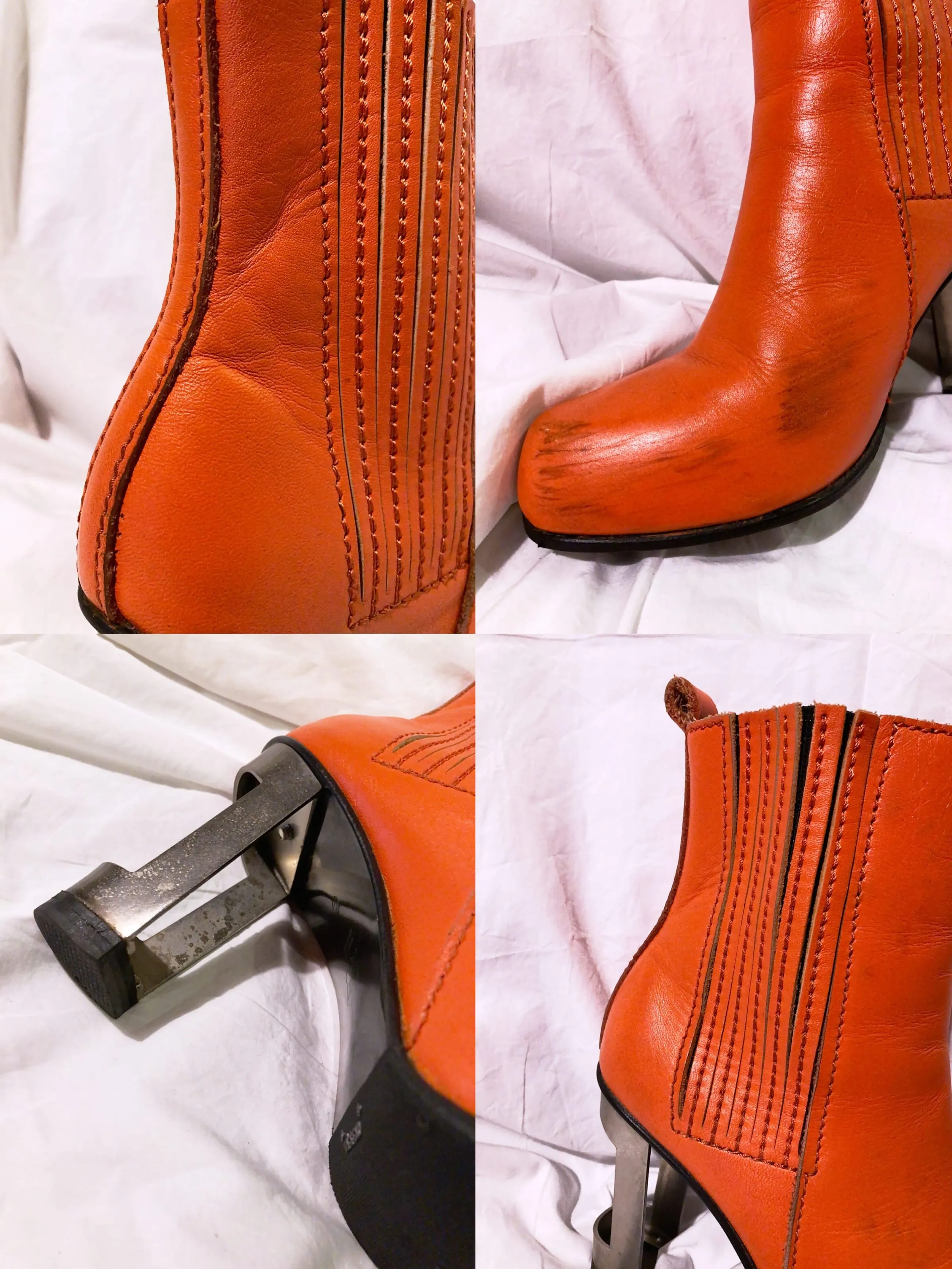 Dirk Bikkembergs 1990s orange leather steel heel cutout high heel boots - UK 4