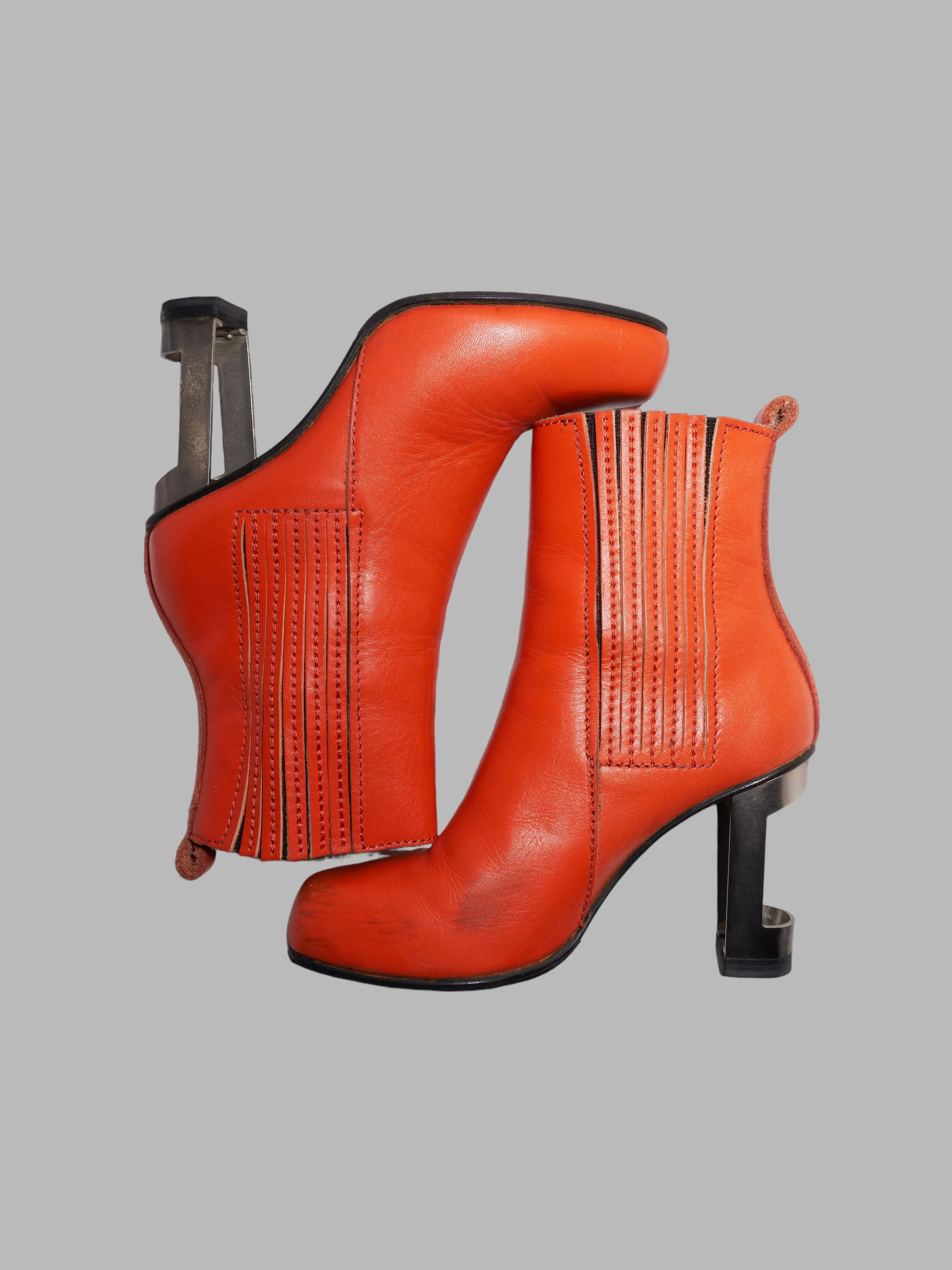 Dirk Bikkembergs 1990s orange leather steel heel cutout high heel boots - UK 4