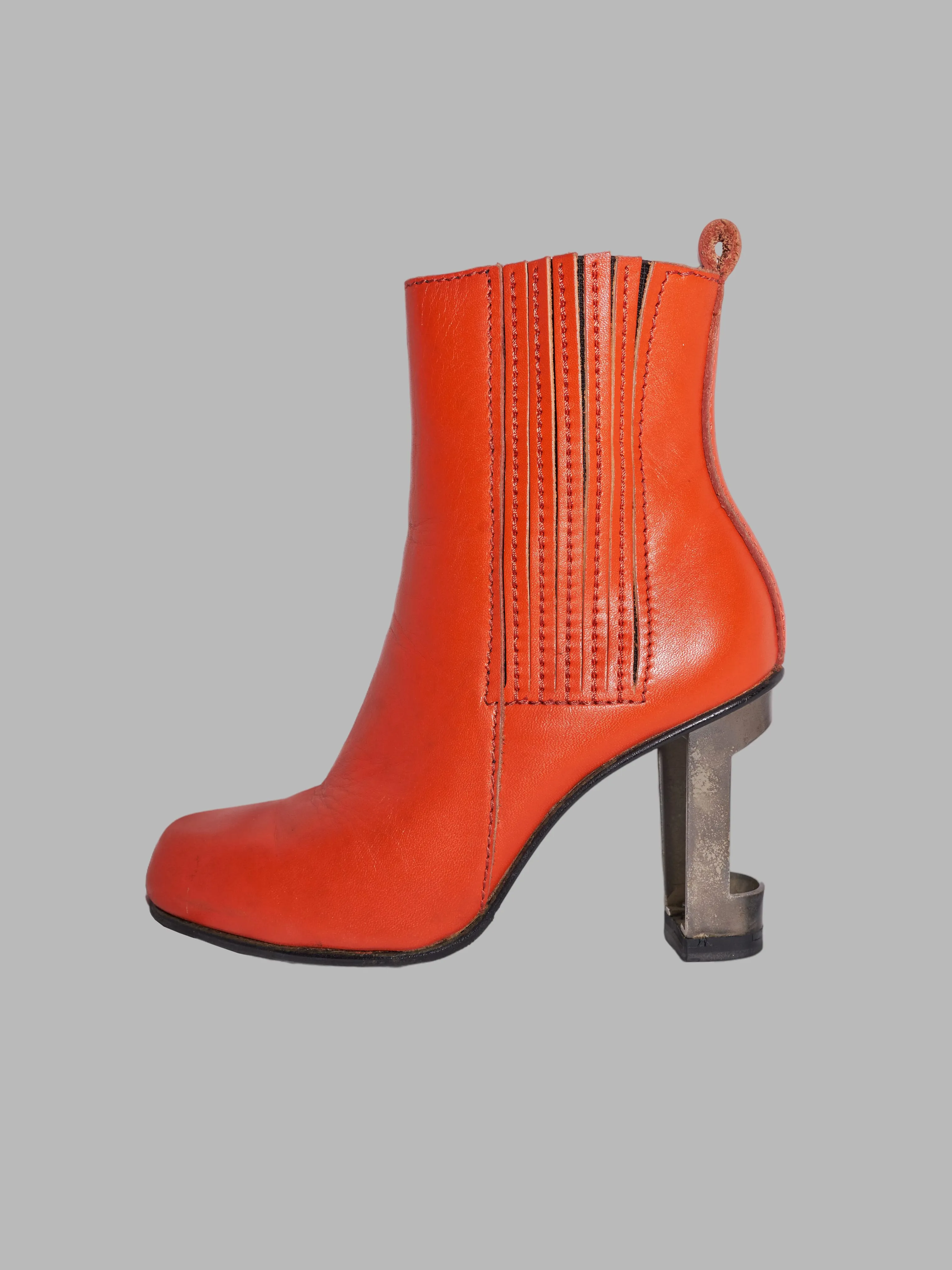 Dirk Bikkembergs 1990s orange leather steel heel cutout high heel boots - UK 4