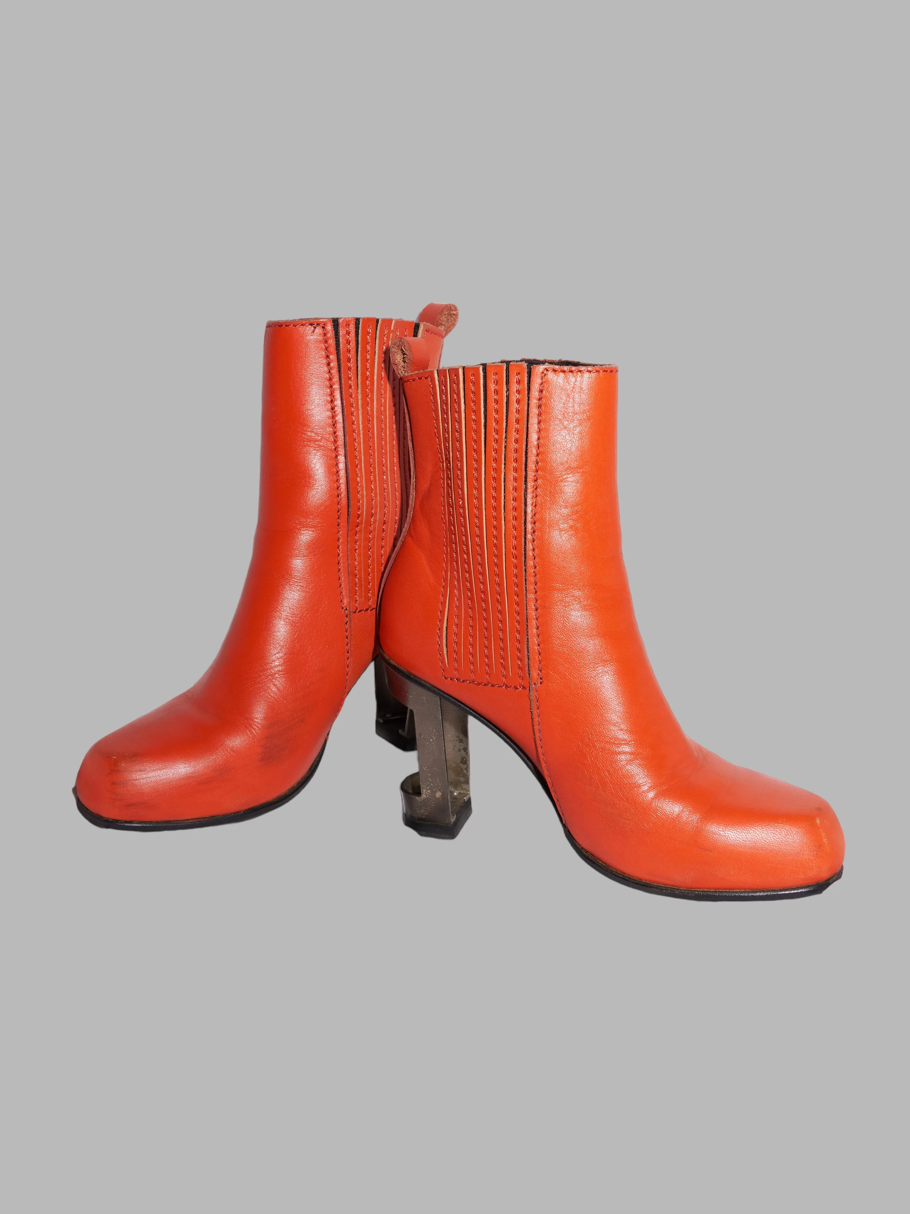 Dirk Bikkembergs 1990s orange leather steel heel cutout high heel boots - UK 4