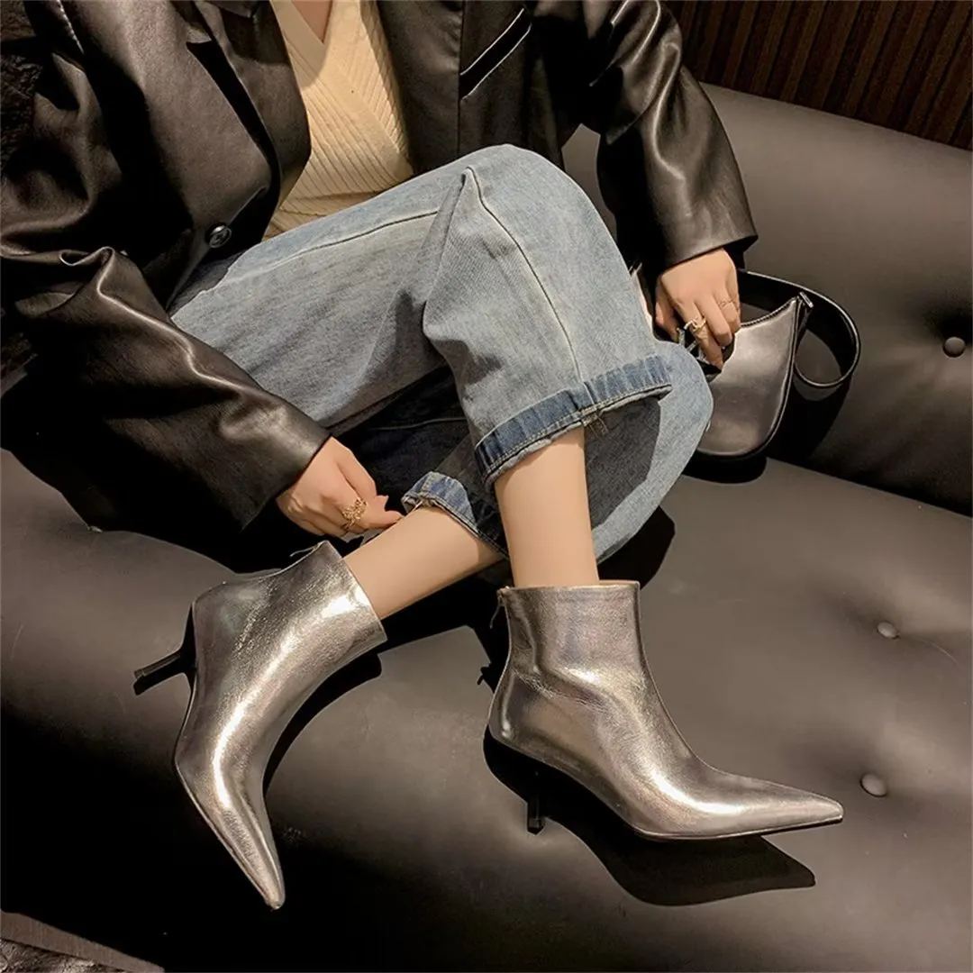 ElegantLeather Chic Pointed Toe Thin Heel Boots