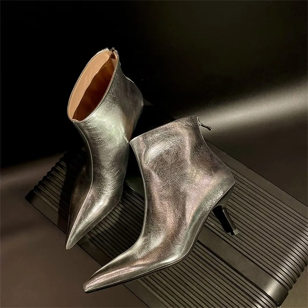 ElegantLeather Chic Pointed Toe Thin Heel Boots