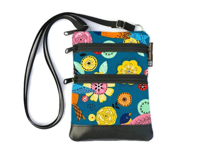 Ella Bella Purse Faux Leather Small Cross Body Purse - Garden Party Fabric