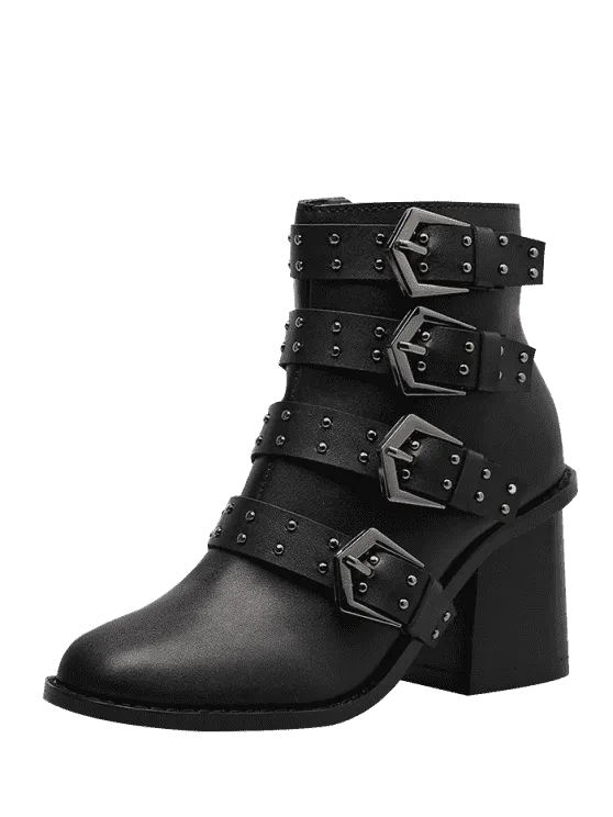 Fashion Block Heel Buckle Straps Ankle Boots