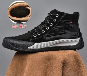 Fashion Genuine Leather Boots Casual Mens Shoes Lace Up Non-Slip Handmade Comfortable Plush Anti-Collision Ankle Boots