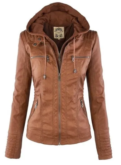 Faux Leather Jacket for Women with hoodie