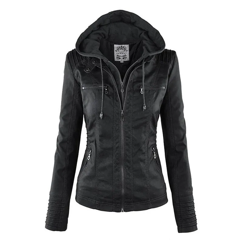 Faux Leather Jacket for Women with hoodie