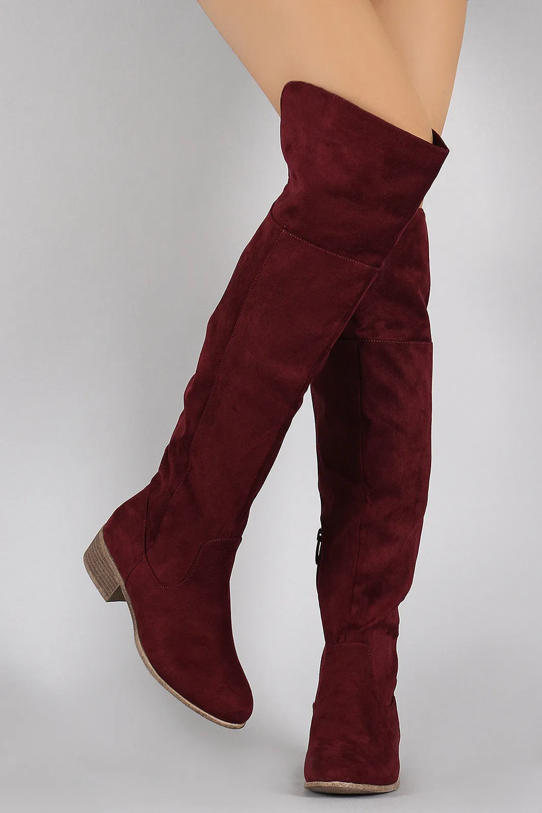 Faux Suede Pointy Toe Low Heel Over The Knee Boots