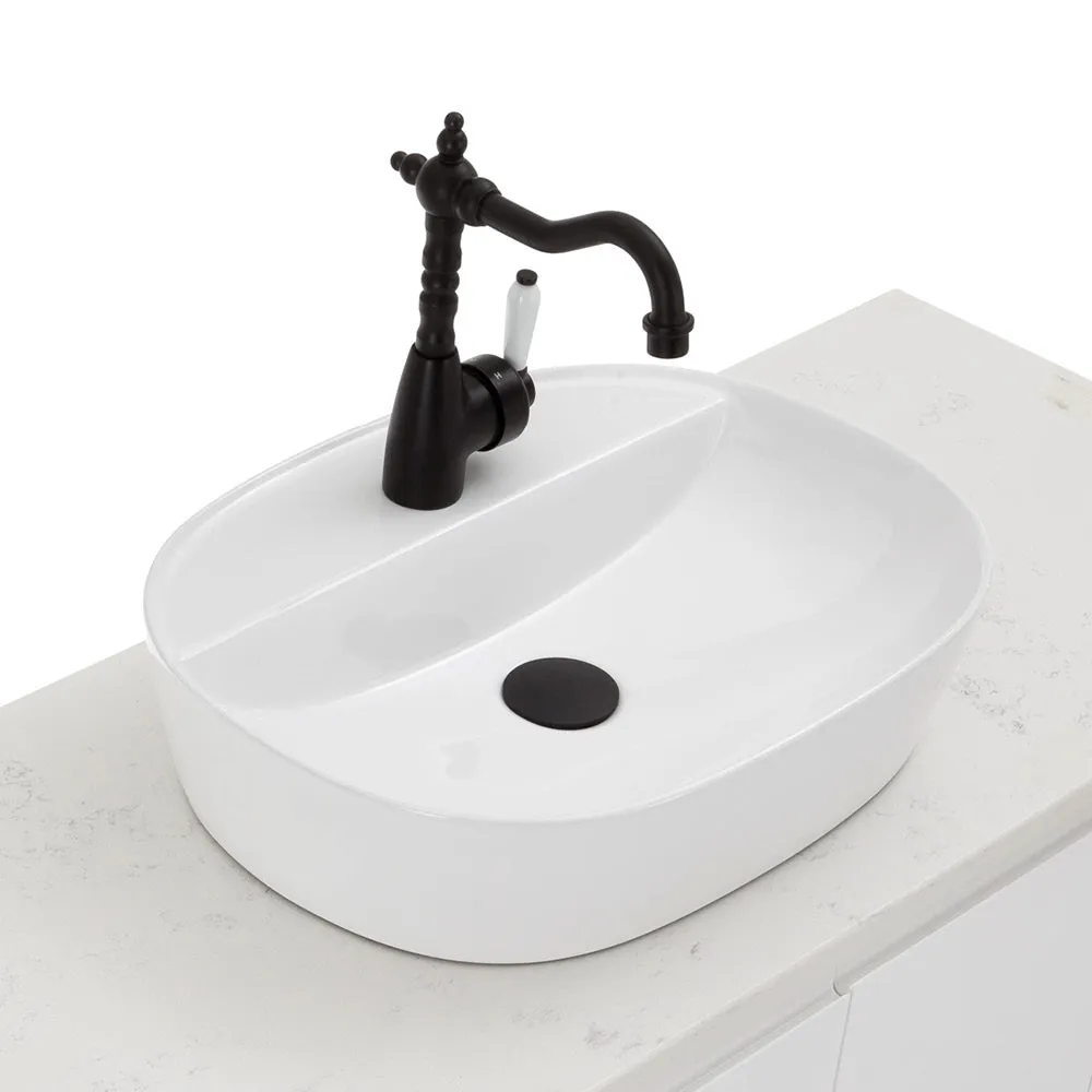 Fienza Eleanor Shepherds Crook Basin Mixer - Matte Black / Ceramic