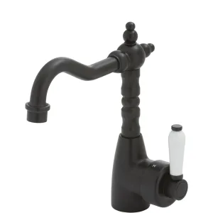 Fienza Eleanor Shepherds Crook Basin Mixer - Matte Black / Ceramic