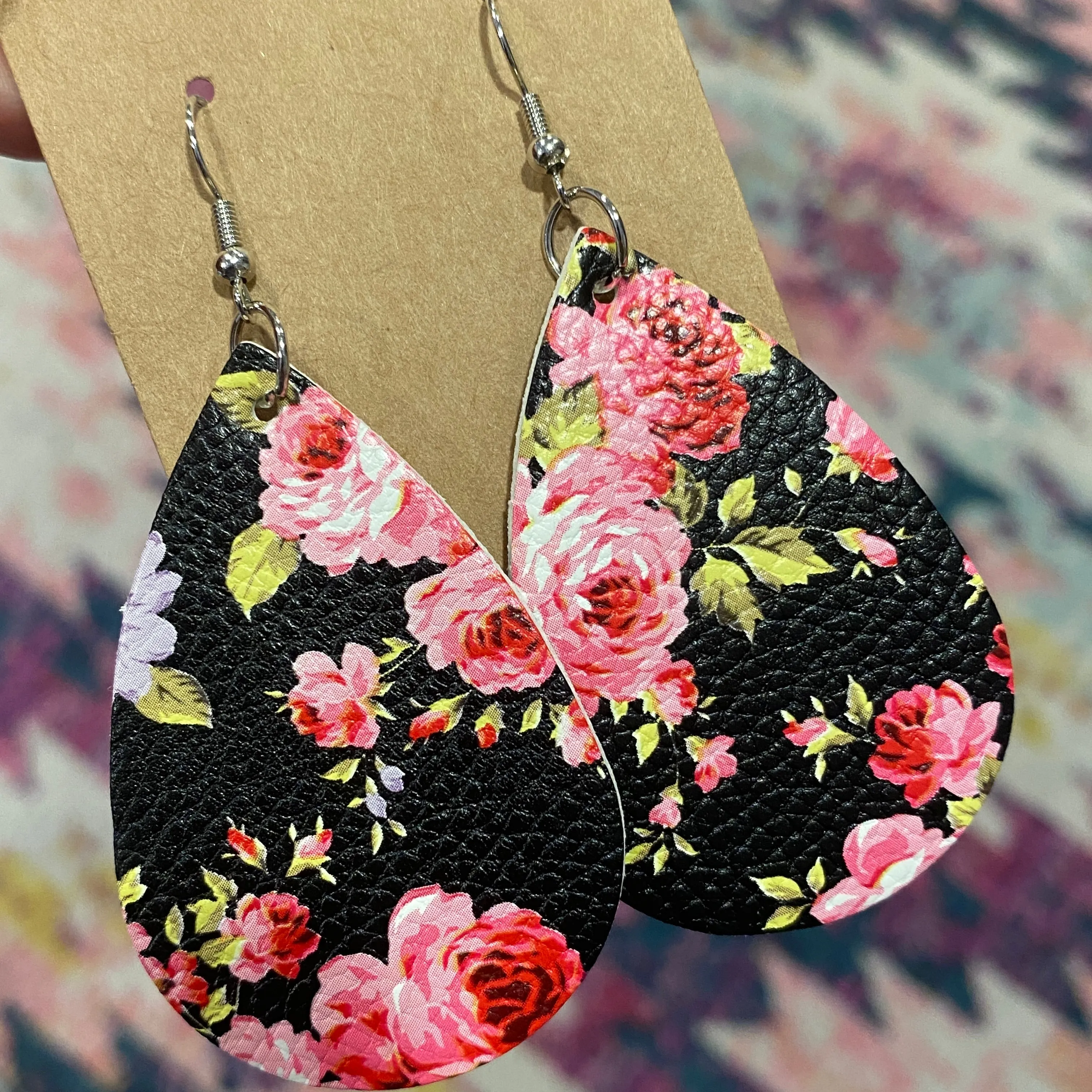 Floral Leather Drop Earrings