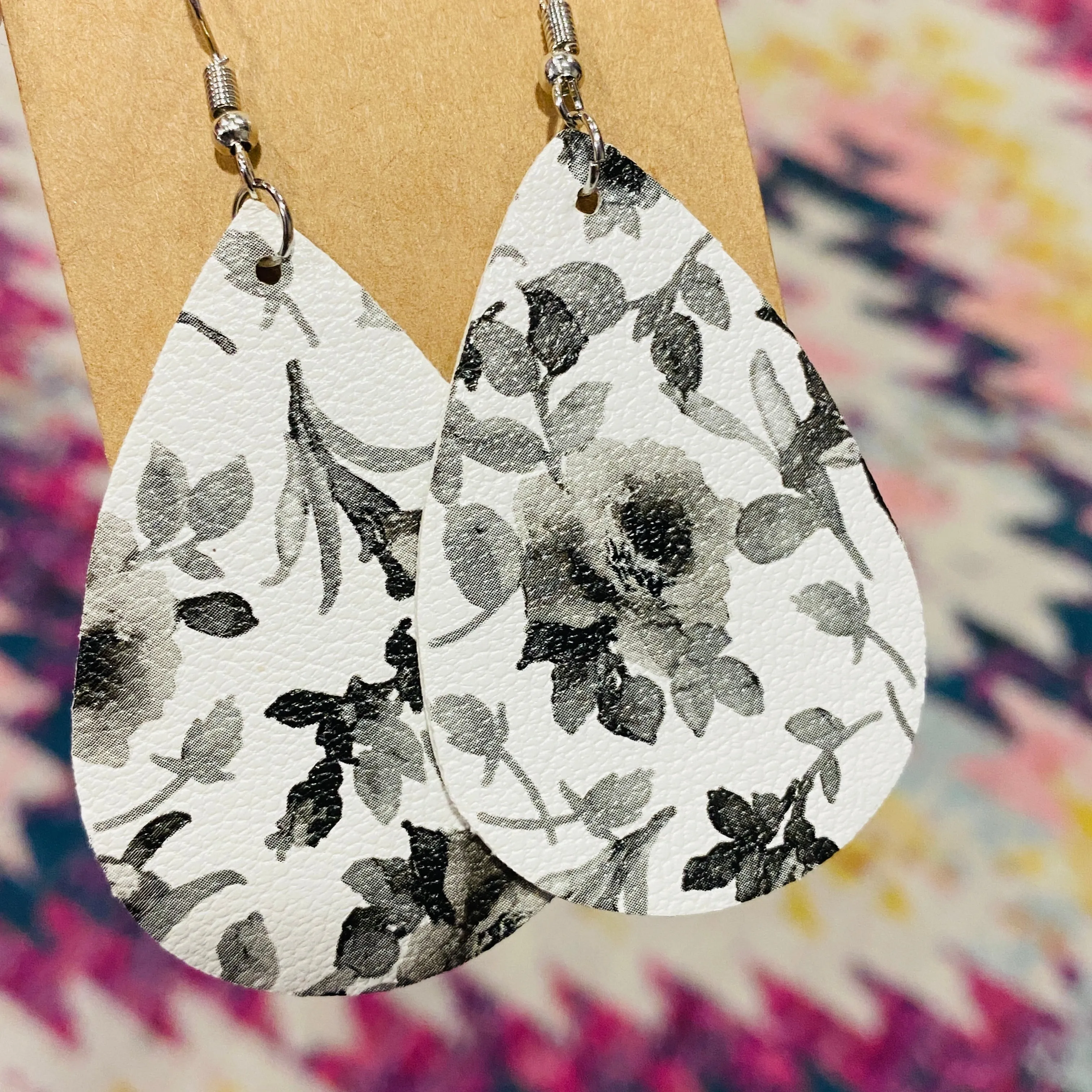 Floral Leather Drop Earrings