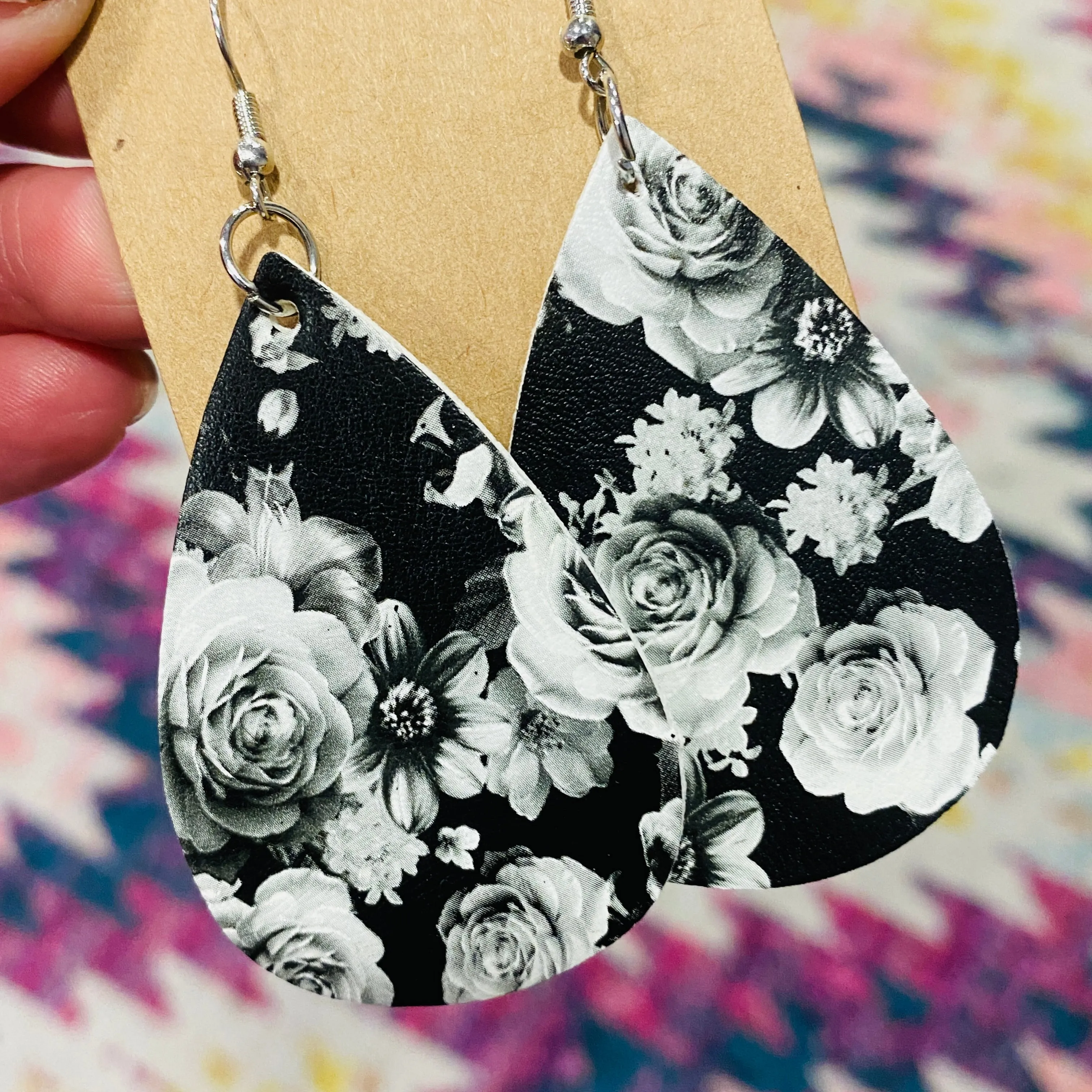 Floral Leather Drop Earrings