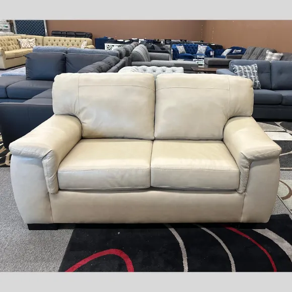 Genuine Leather Loveseat in Beige (Floor Model)