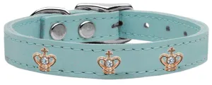 Gold Crown Widget Genuine Leather Dog Collar Baby Blue 14