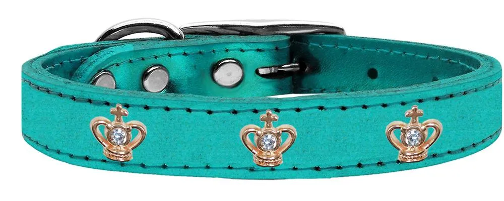 Gold Crown Widget Genuine Metallic Leather Dog Collar Turquoise 20