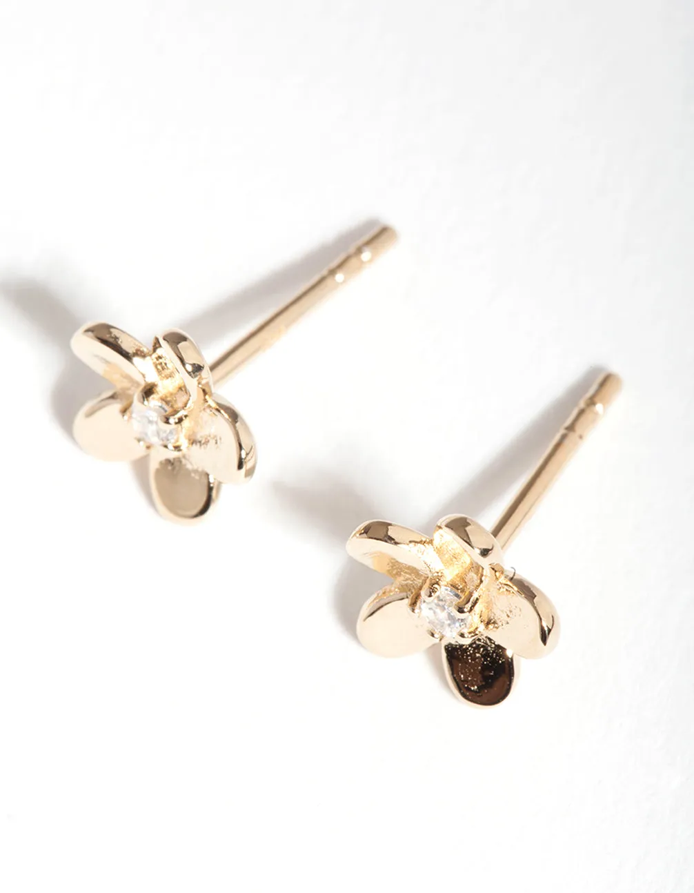 Gold Plated Sterling Silver Flower Cubic Zirconia Stud Earrings