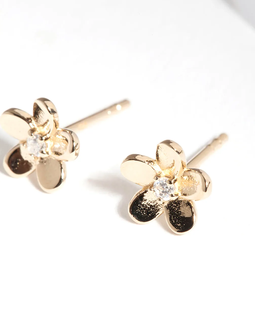 Gold Plated Sterling Silver Flower Cubic Zirconia Stud Earrings