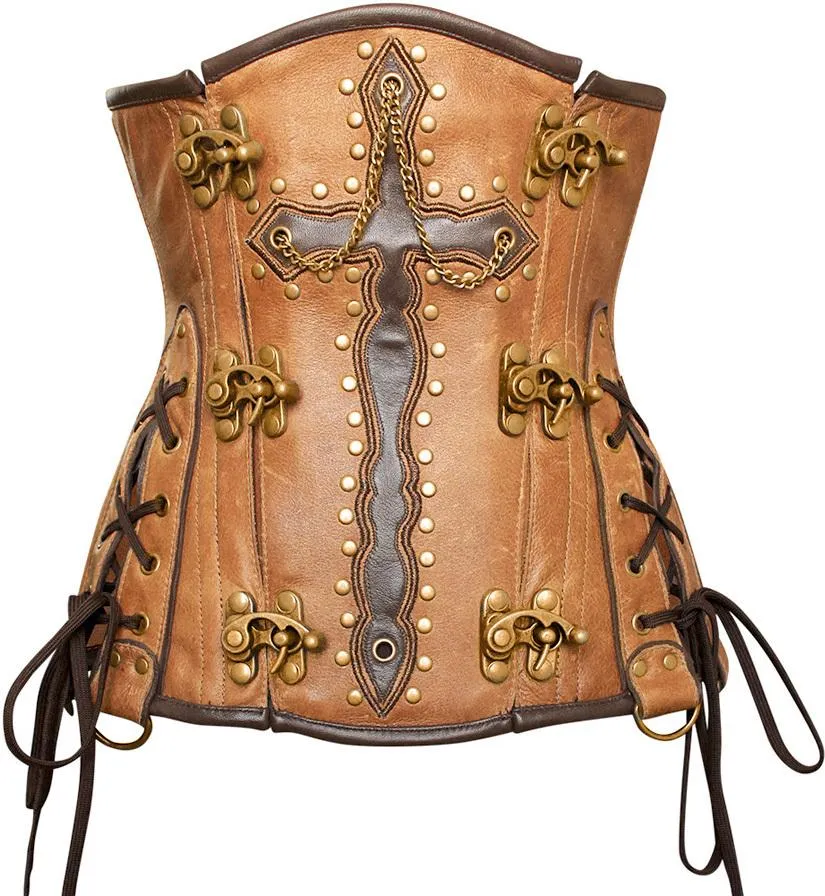 Guthrie Crossed Design Crunch Leather Underbust Corset