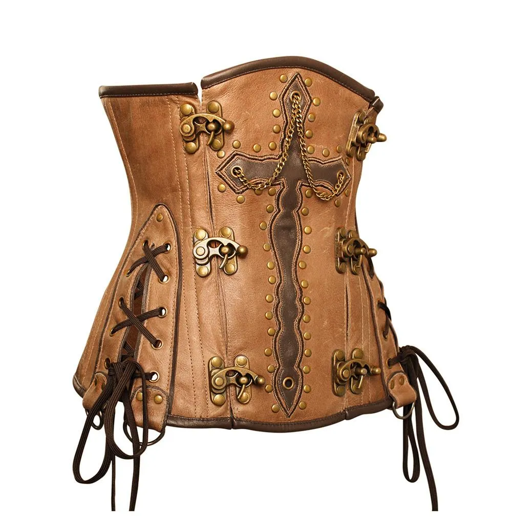 Guthrie Crossed Design Crunch Leather Underbust Corset