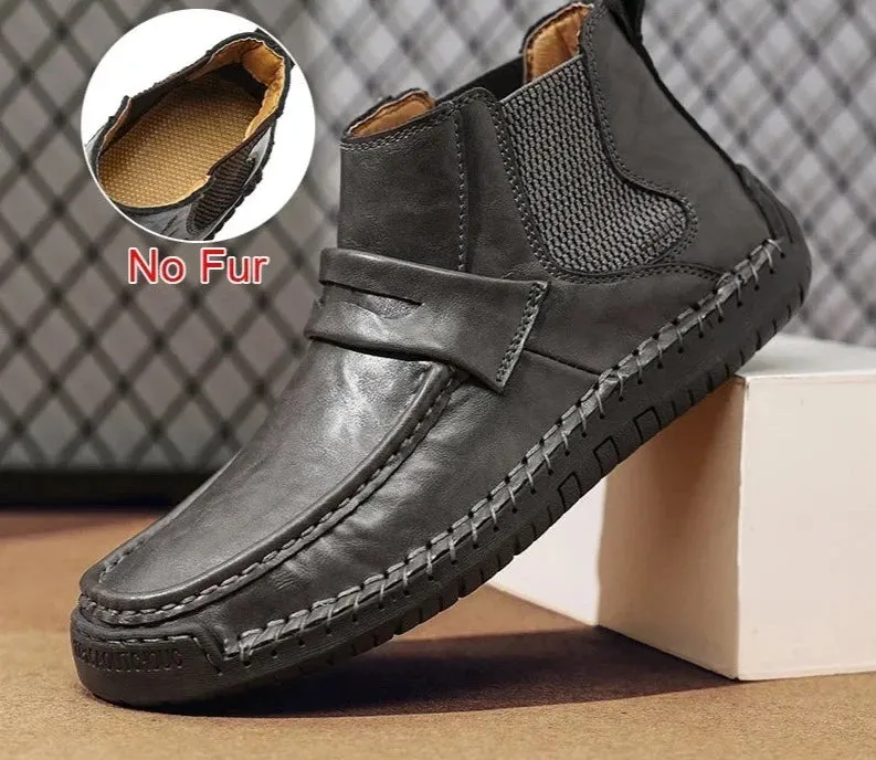 Handmade Autumn Winter Warm Fur Boots Slip On Comfortable Casual Mens Shoes Genuine Leather Ankle Boots Plus Size 48