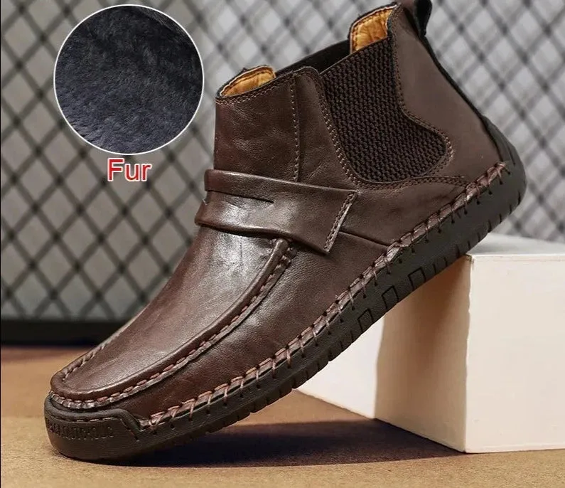 Handmade Autumn Winter Warm Fur Boots Slip On Comfortable Casual Mens Shoes Genuine Leather Ankle Boots Plus Size 48